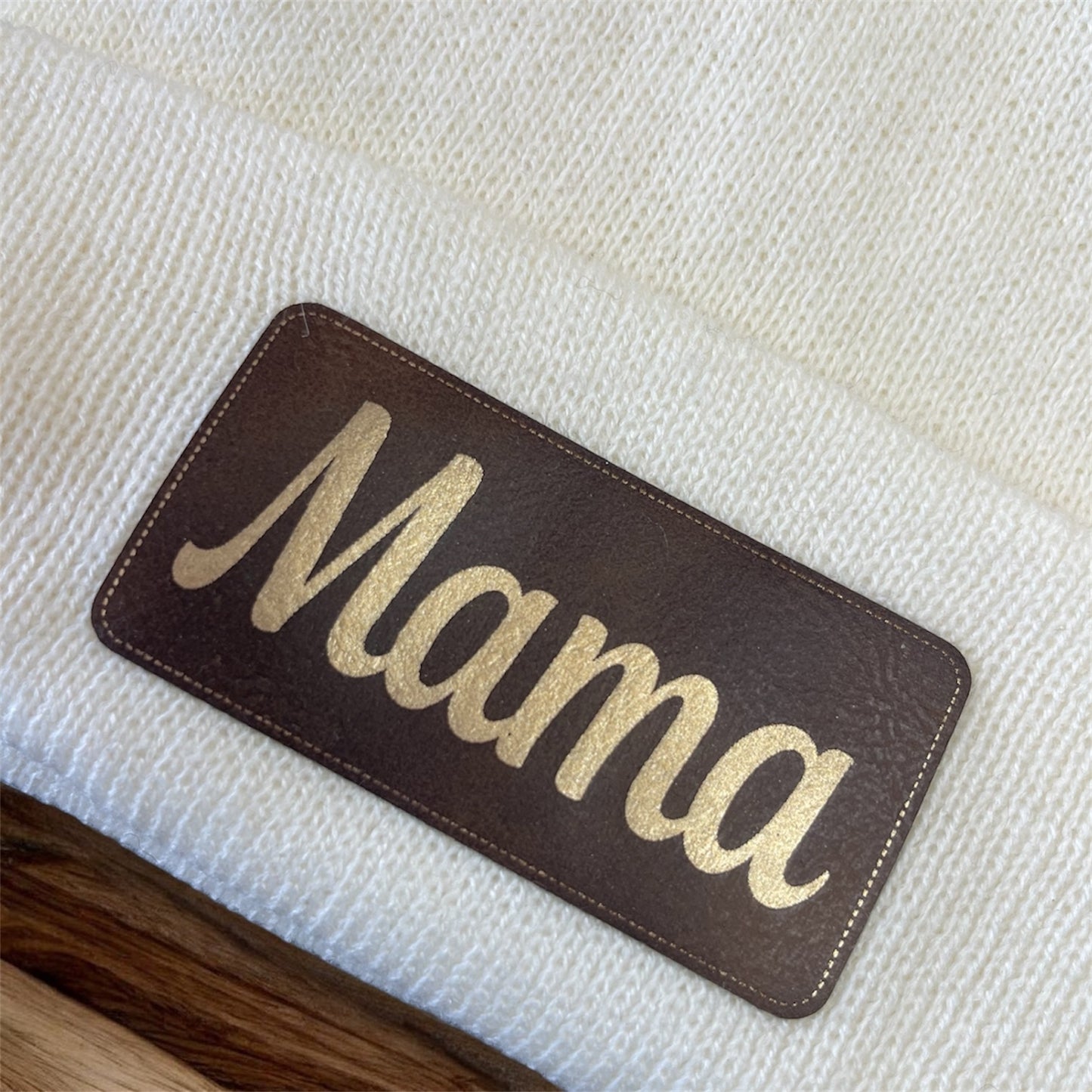 Mama Gold Leatherette Engraved Beanie